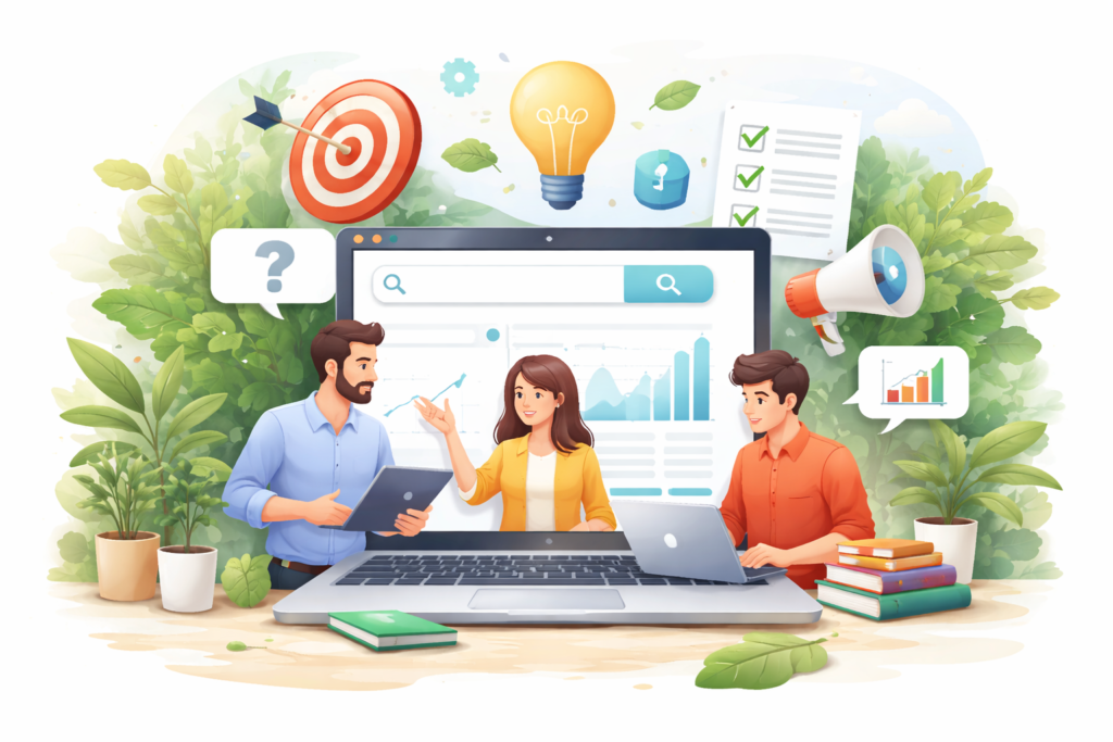 Team optimizing answer engine strategy dashboard