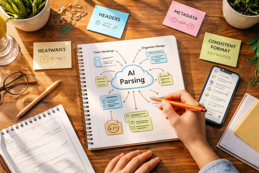 Structured AI content planning workspace scene