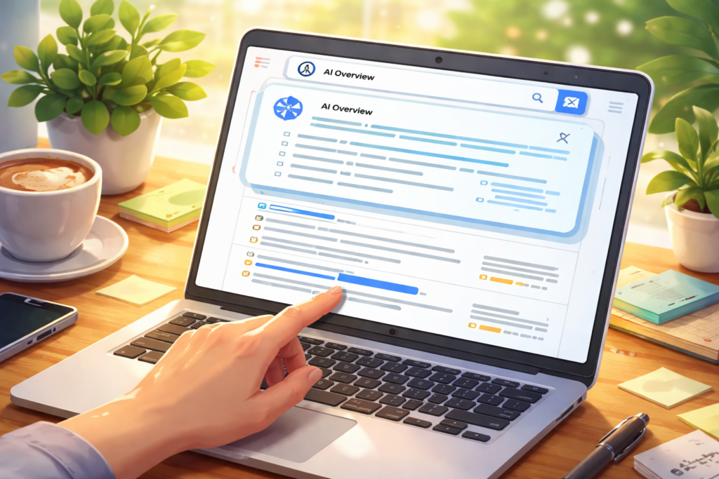 Person interacting with AI-driven search results