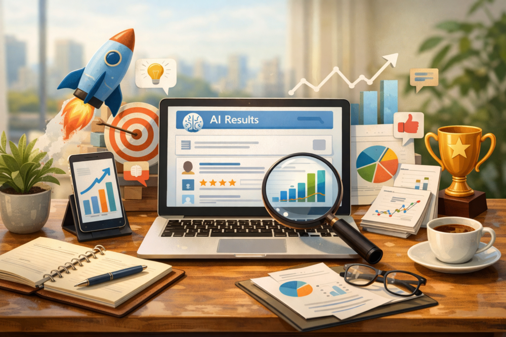 "AI-driven SEO performance workspace visualization"