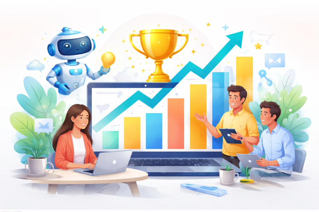 AI improving website rankings with growth chart