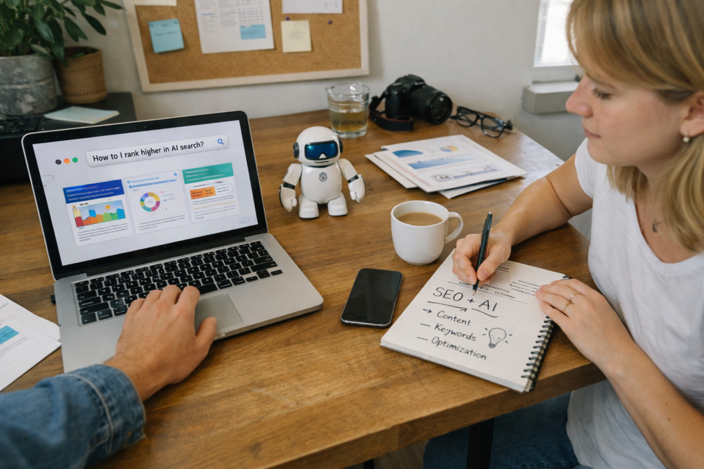 "Team analyzing AI search results data"