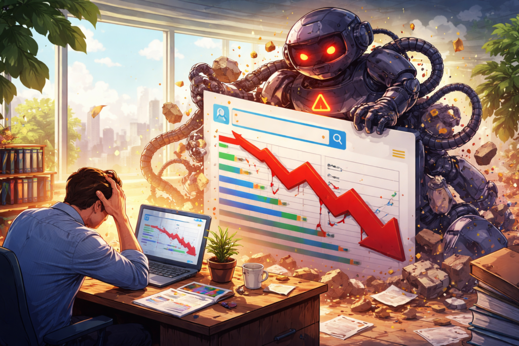 AI robot causing website ranking decline graph