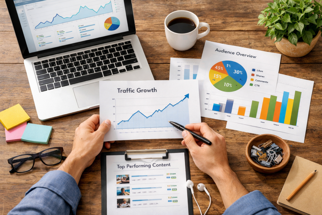 Content performance analysis on workspace desk