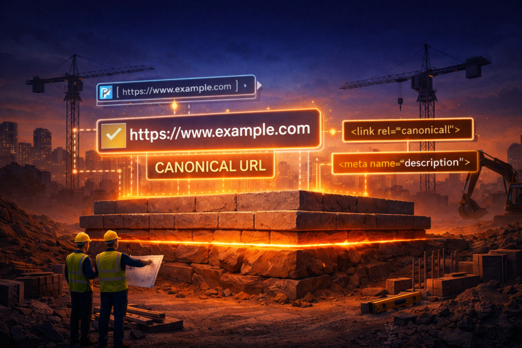 "Visual guide to implementing canonical URLs for clean site structure and better indexing."