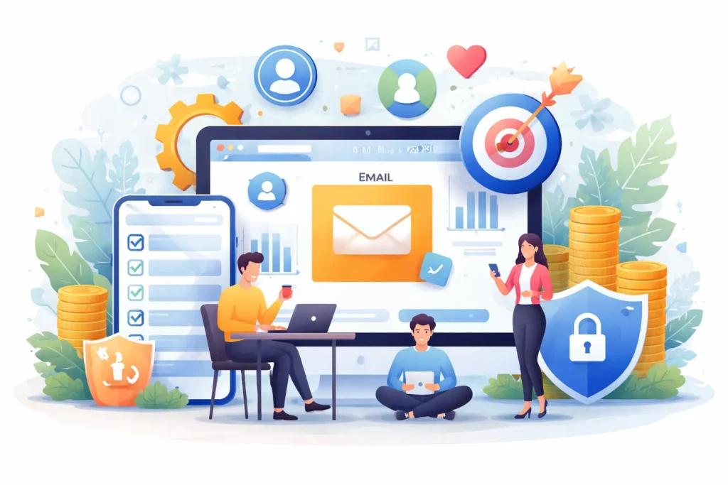 Secure email remarketing dashboard with analytics icons