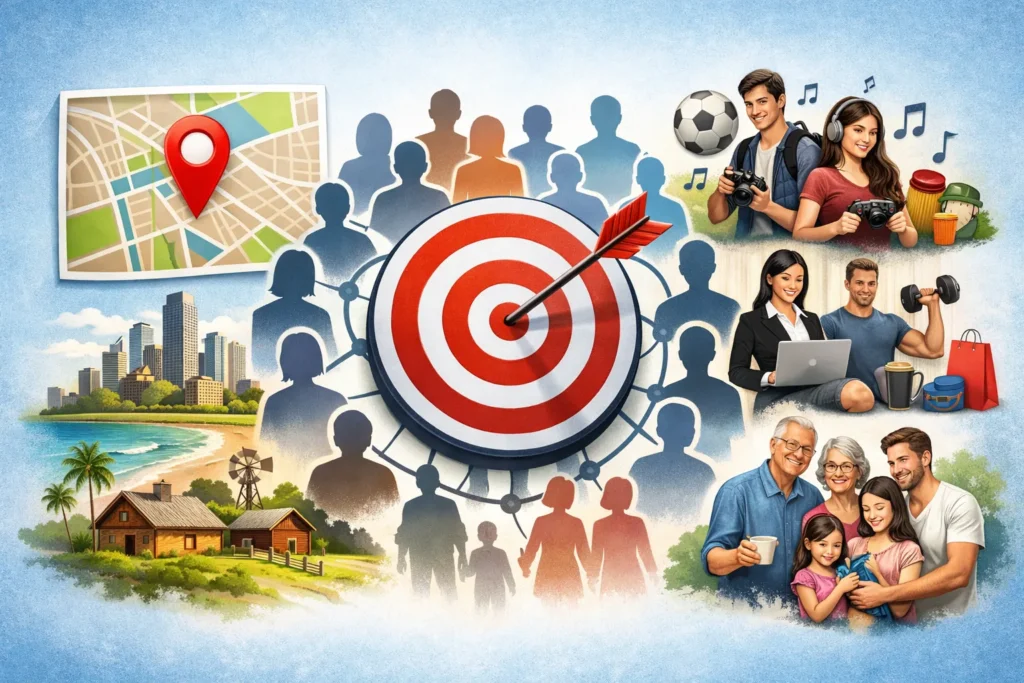 Audience targeting by location demographics interests