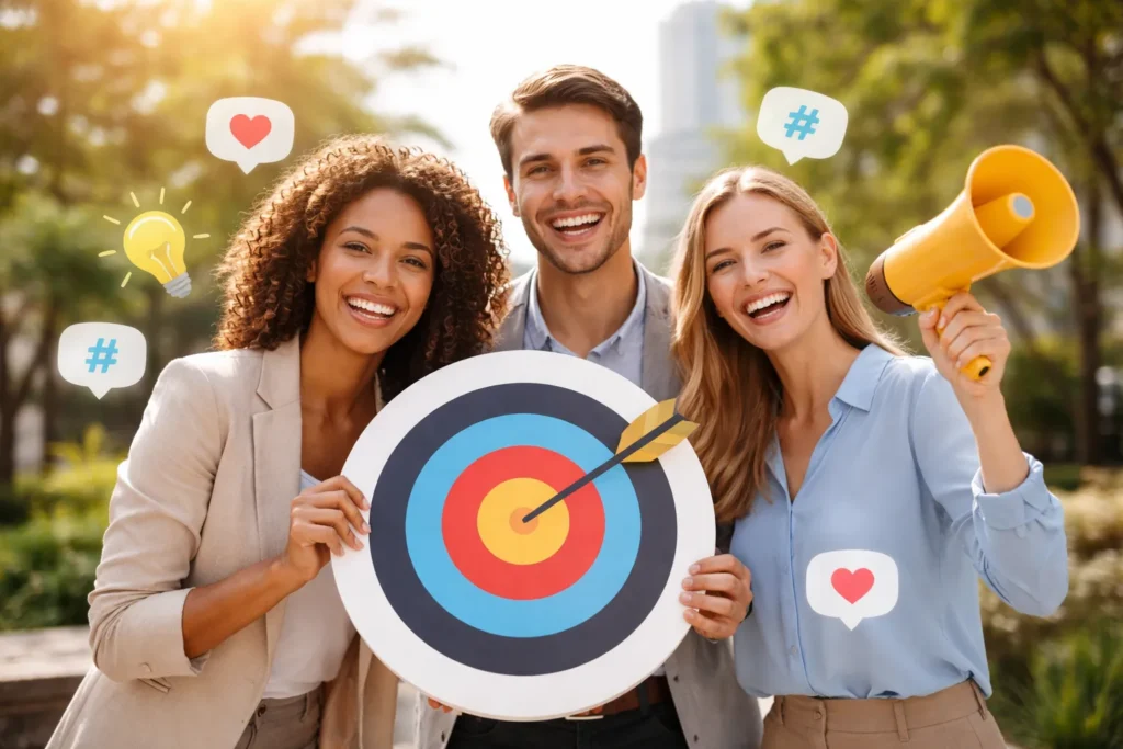 Team promoting brand with social media engagement