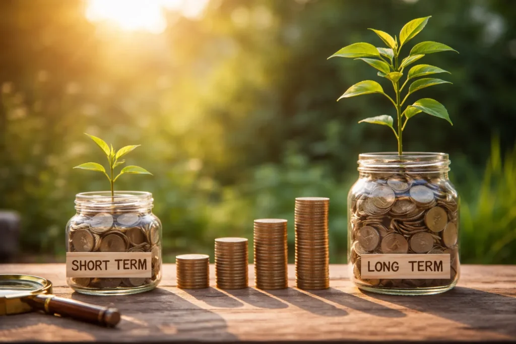 Short-term vs long-term financial growth visualization