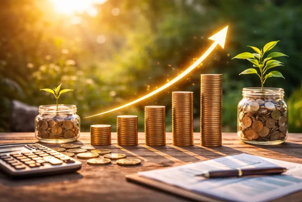 Rising revenue potential with stacked coins visualization