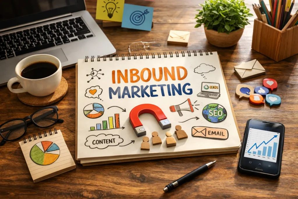 Inbound marketing workspace with analytics tools