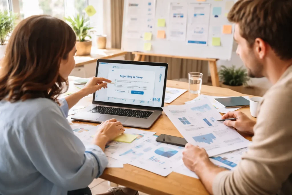 Team optimizing landing page for conversions