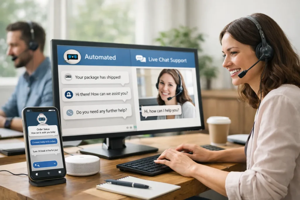 Customer support automation with live chat assistance