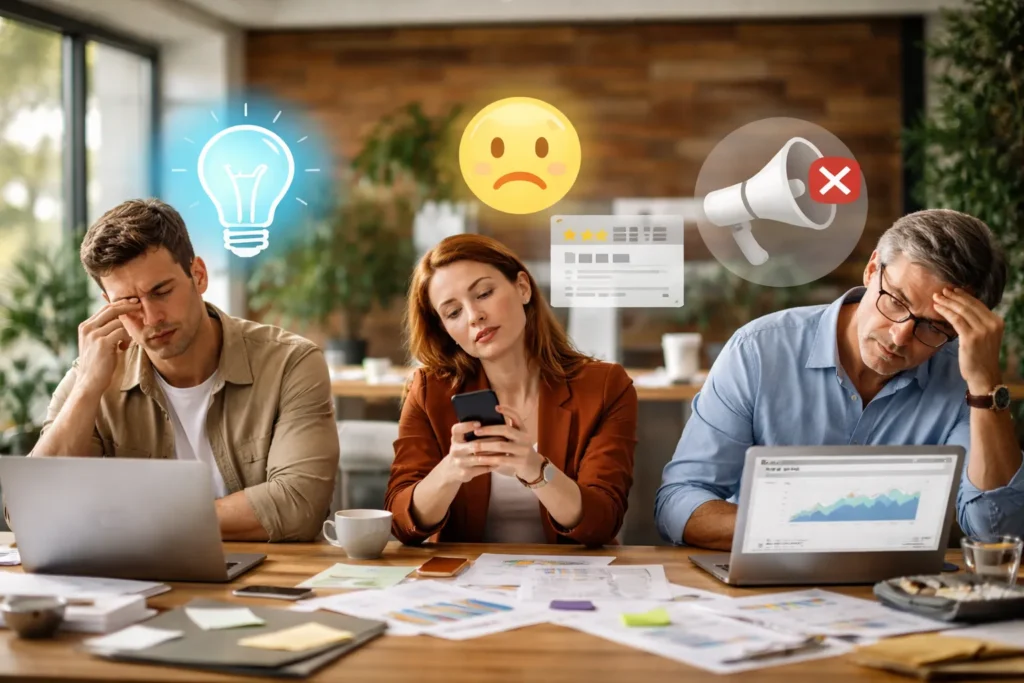 Frustrated marketing team ignoring key strategies