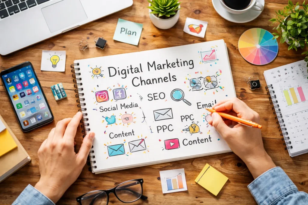 Marketer selecting digital marketing channels strategy