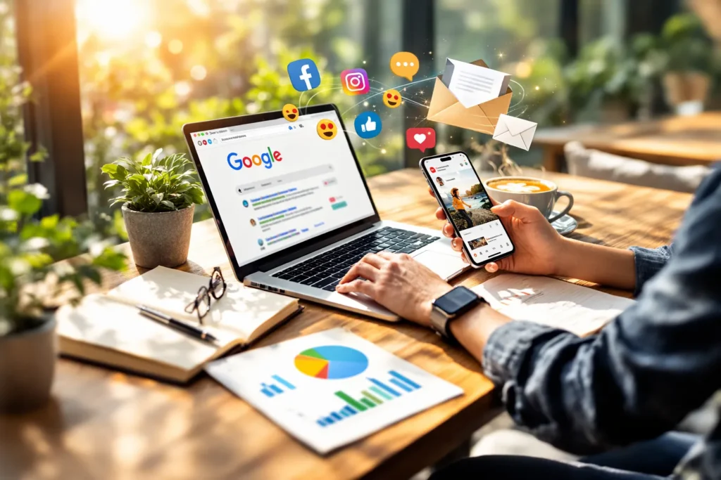 "Multitasking digitally across devices and platforms"