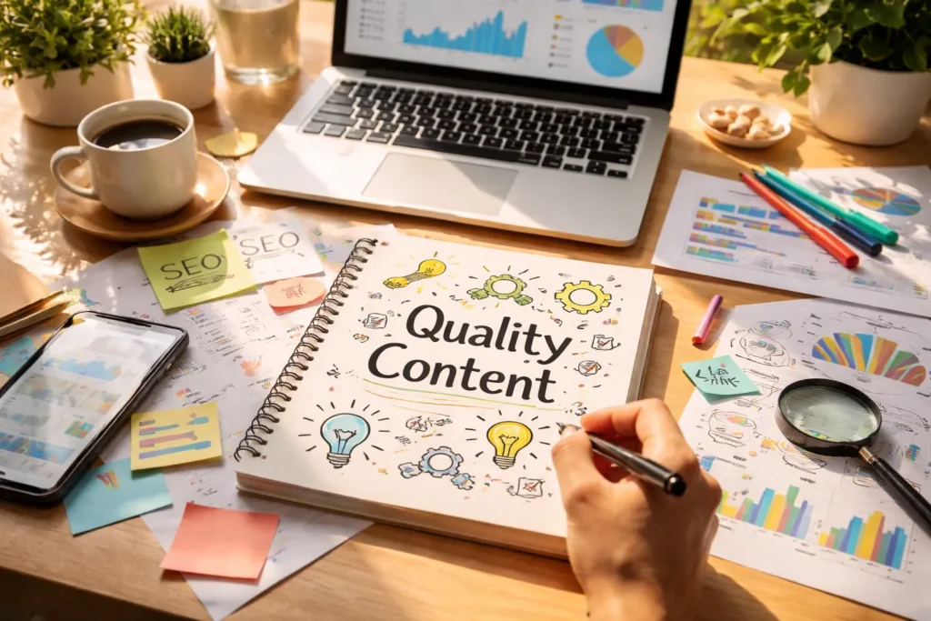 Content planning workspace with SEO analytics