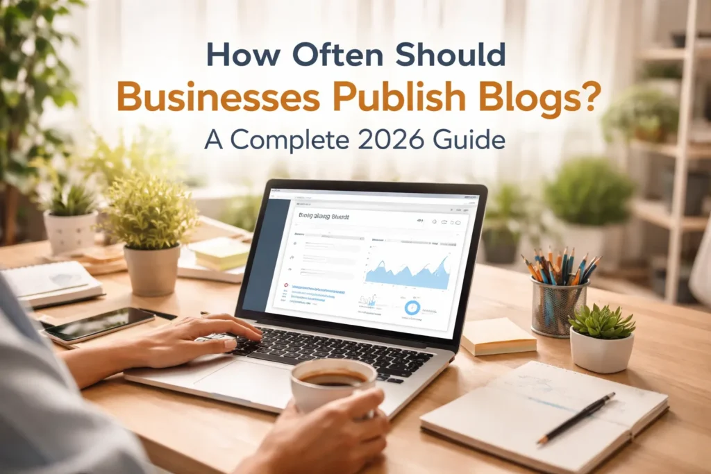 Laptop workspace showing blogging analytics dashboard.