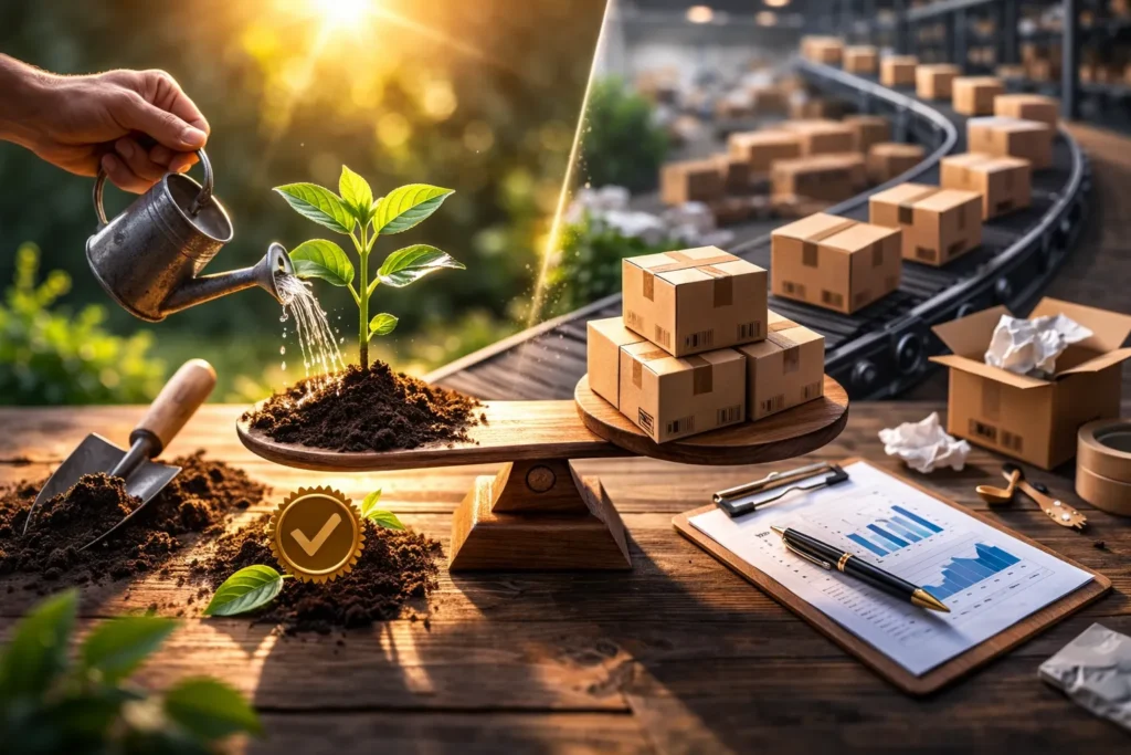 Seedling balanced against mass production boxes