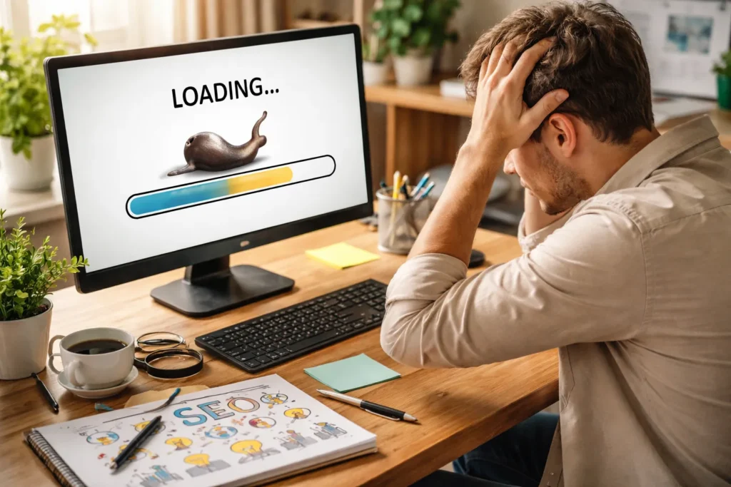 Frustrated marketer facing slow website loading