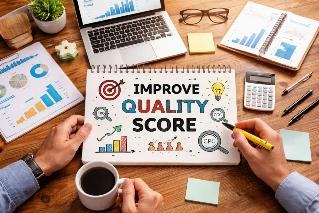 “Google Ads dashboard improving quality score metrics”