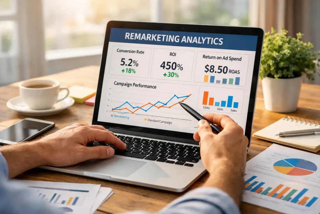 Marketing professional analyzing remarketing campaign data