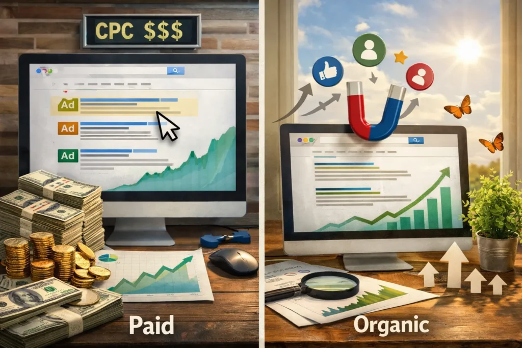 Paid ads versus organic traffic growth