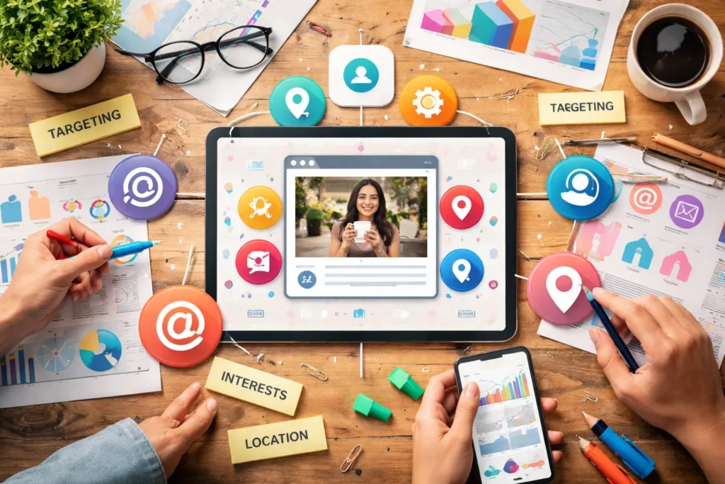 Tablet showing targeted social media ads