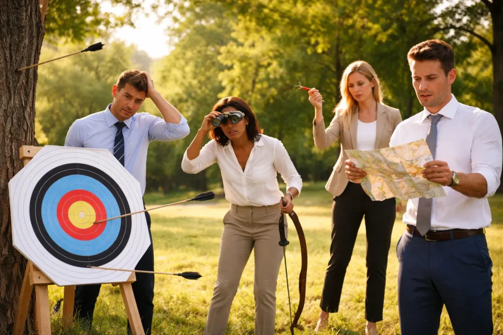 Business team struggling with missed targets