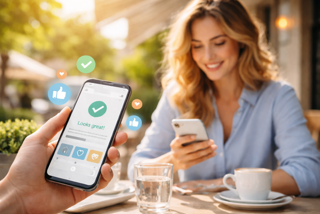 Mobile-friendly website preview on smartphone screen