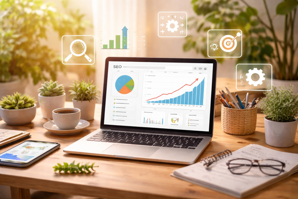 SEO strategy dashboard on modern workspace