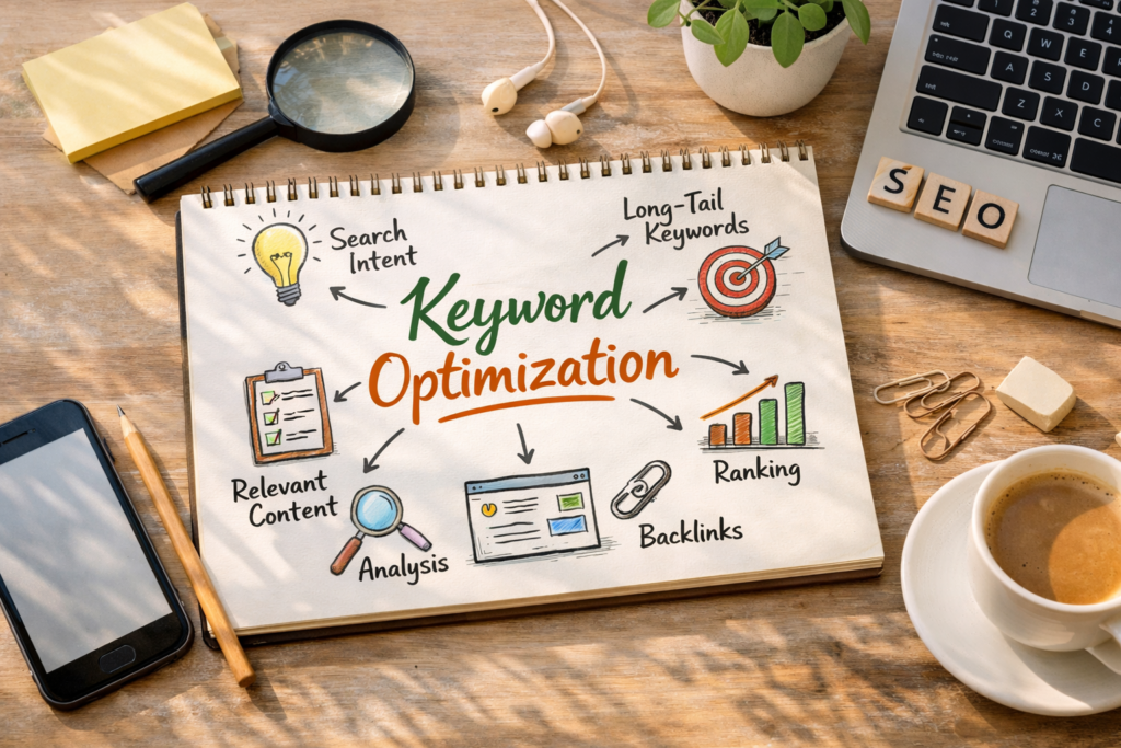 "SEO keyword strategy planning workspace concept"