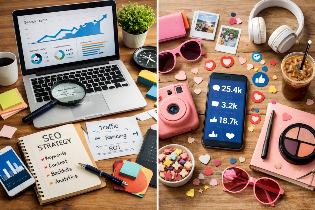 SEO analytics versus social media metrics