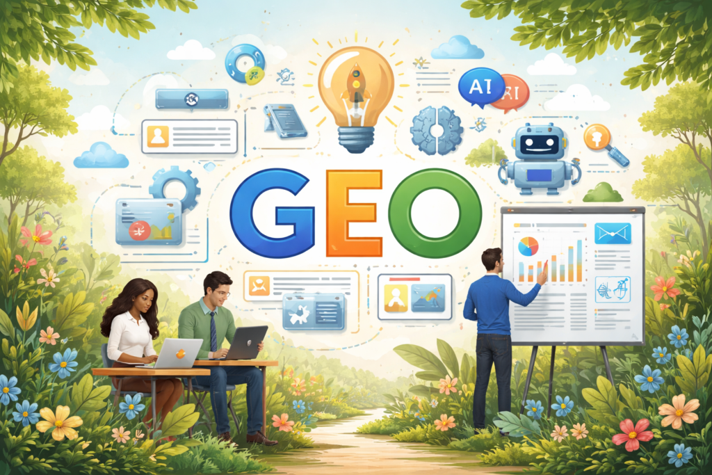 Team analyzing AI search optimization data