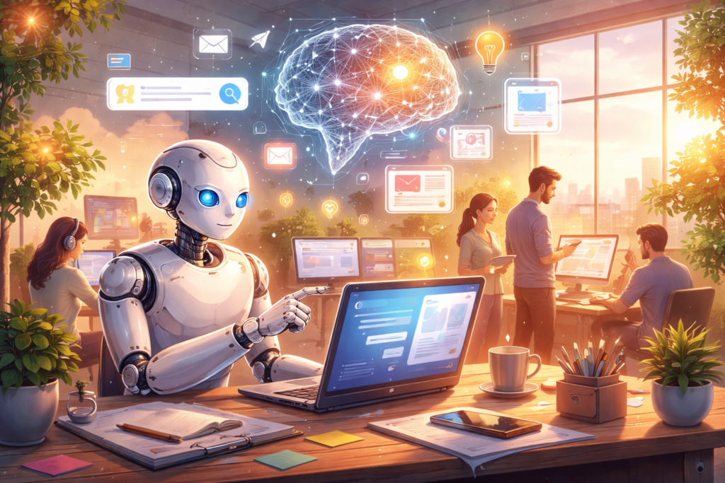 AI assisting humans in modern digital workspace