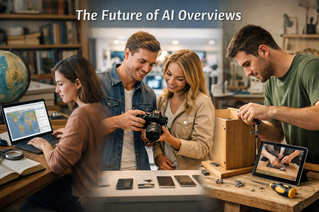 People researching, comparing, and following tutorials