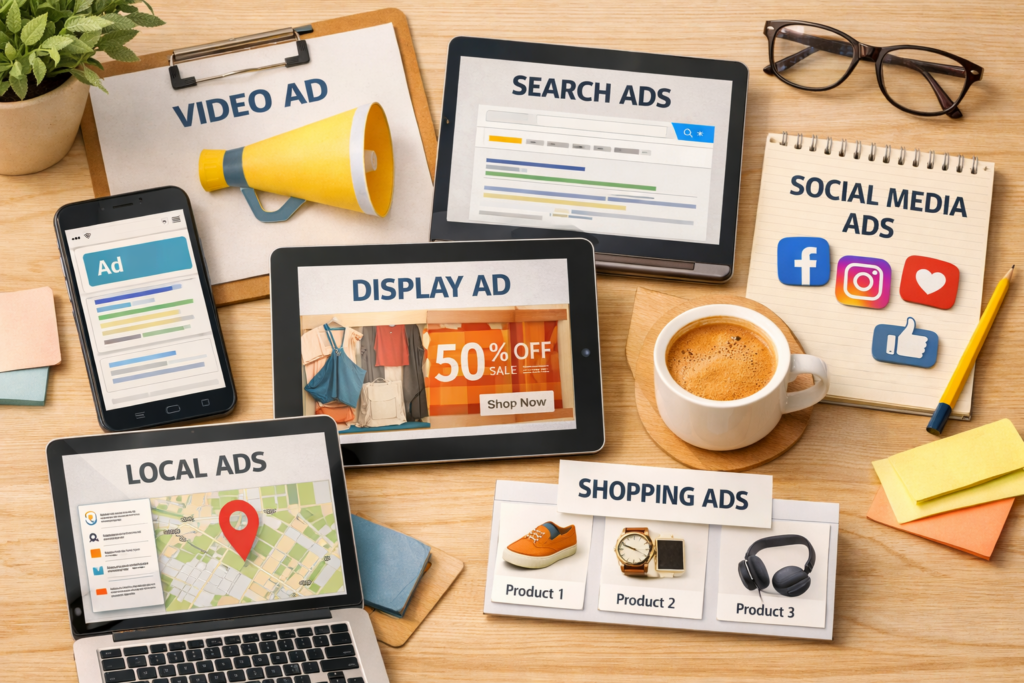Various Google Ads formats for businesses