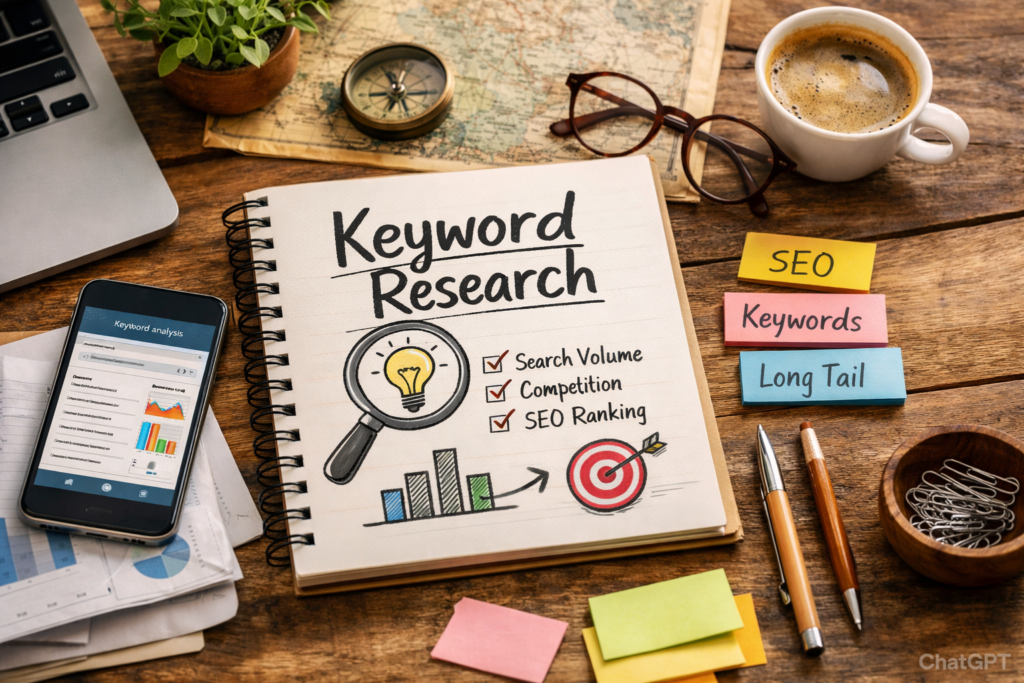 Keyword research workspace with SEO tools
