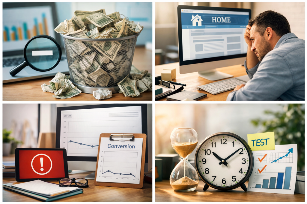 Digital marketing mistakes and optimization concepts