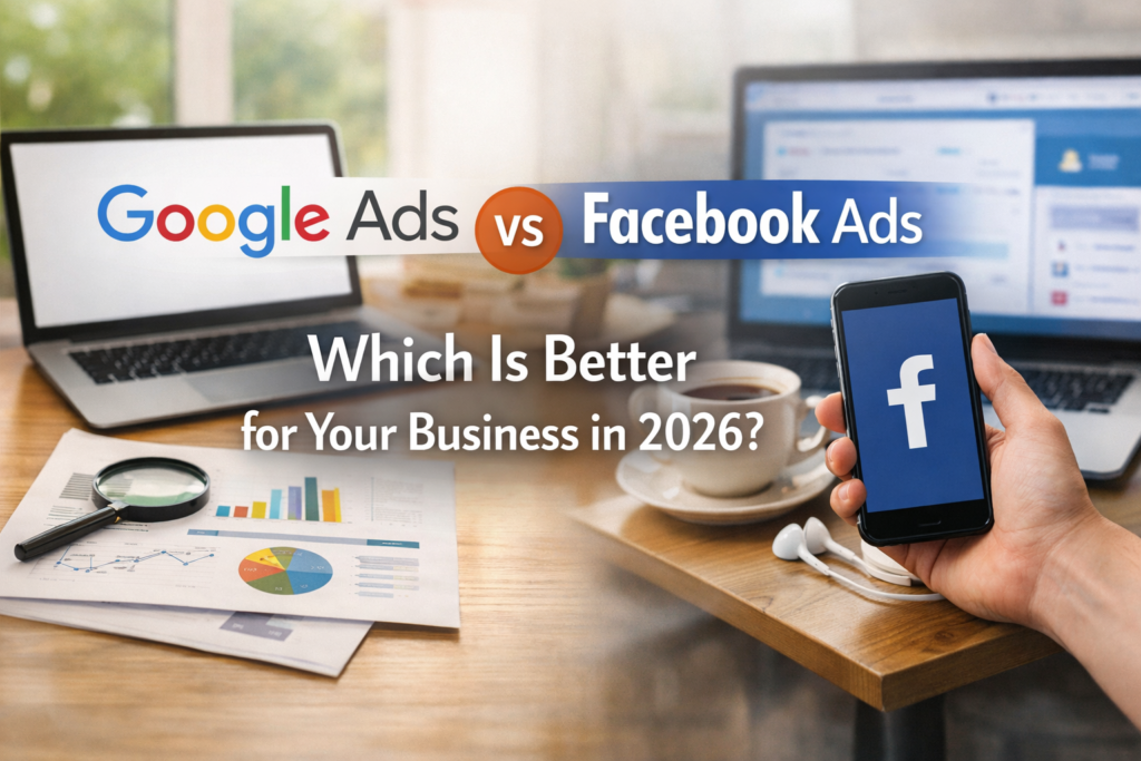 Google Ads and Facebook Ads comparison graphic