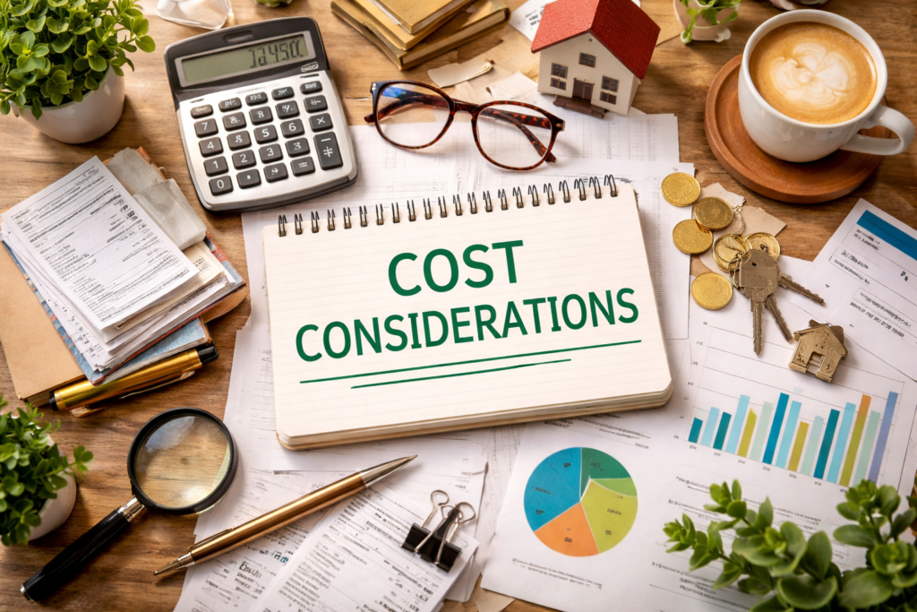 Workspace with financial planning and calculations