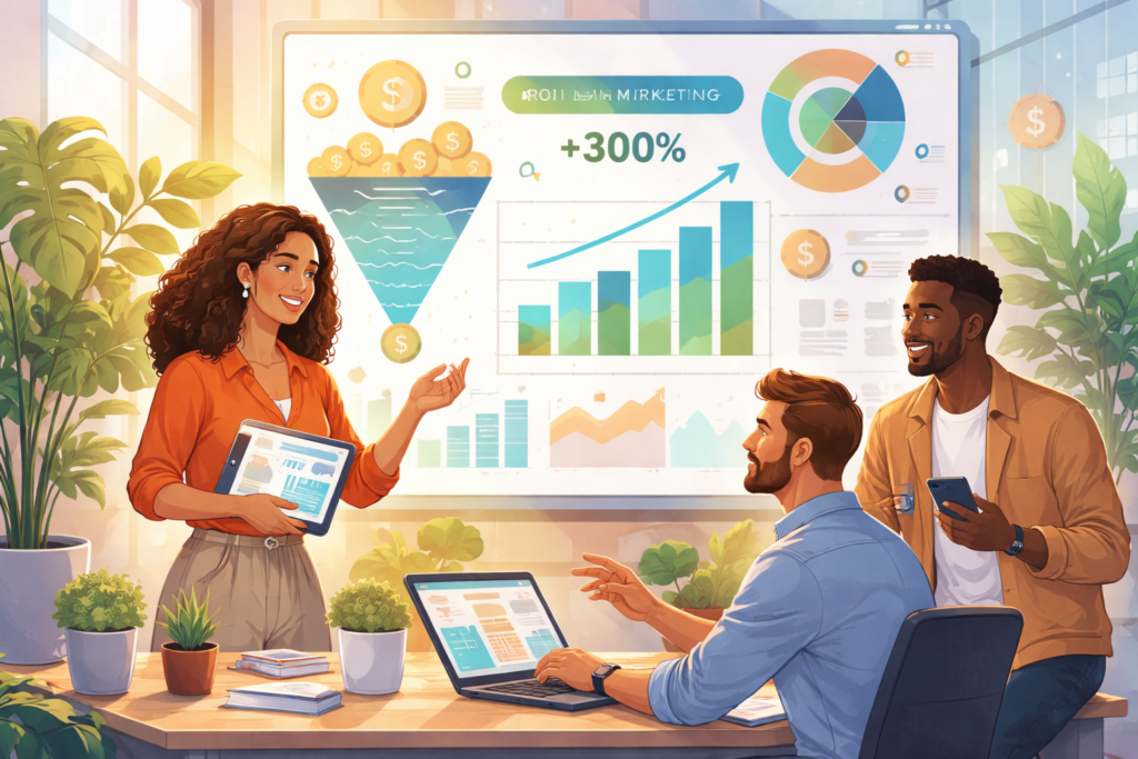 Team analyzing marketing data for growth