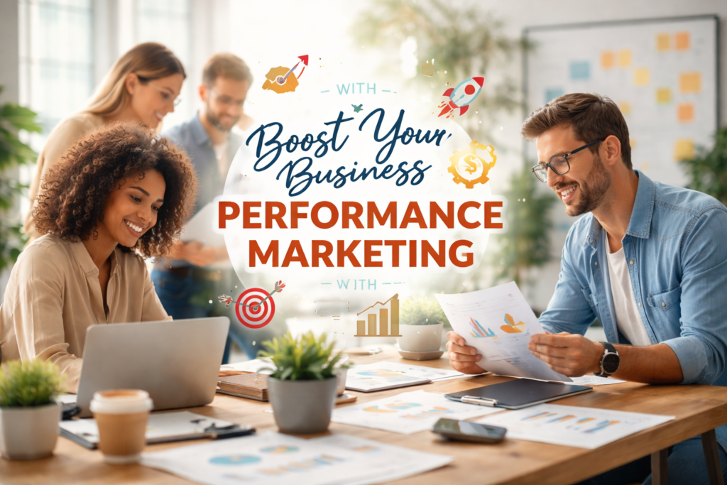 Team reviewing marketing performance analytics together