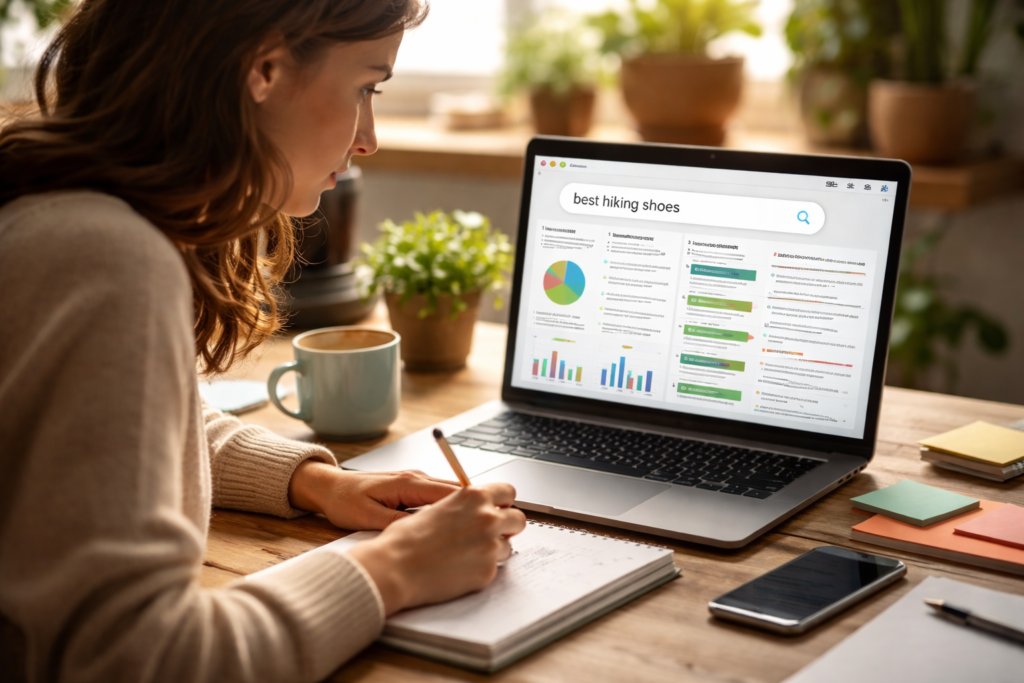 “Analyzing search intent on laptop”