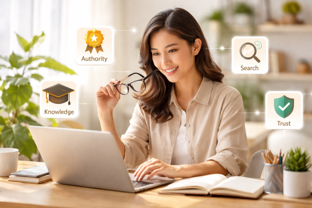 Professional woman working on laptop with trust