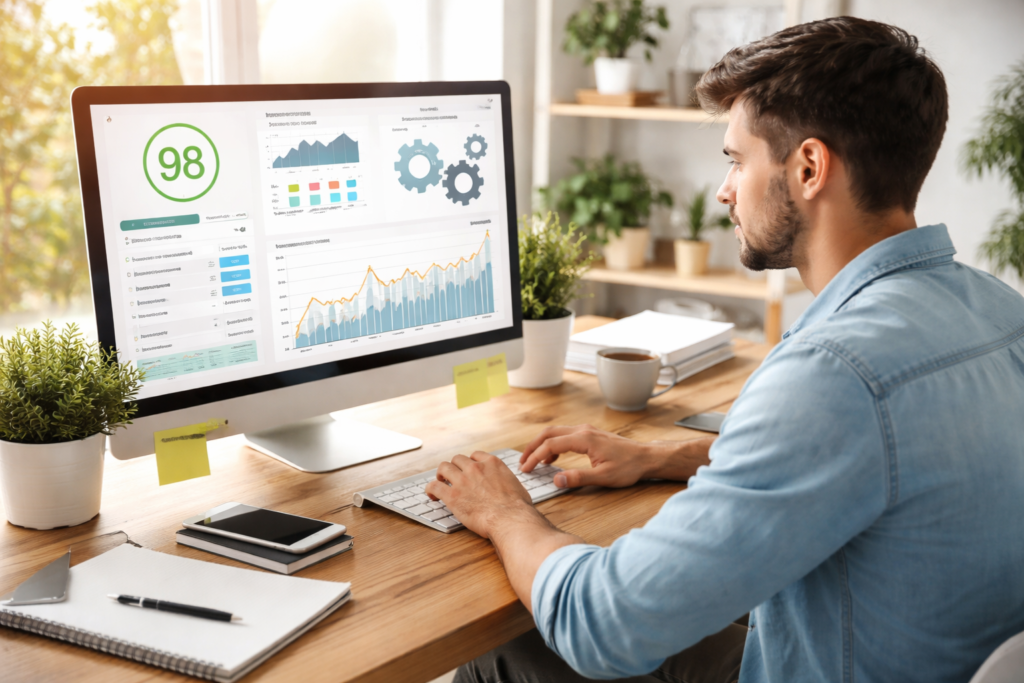 SEO specialist analyzing website performance metrics.