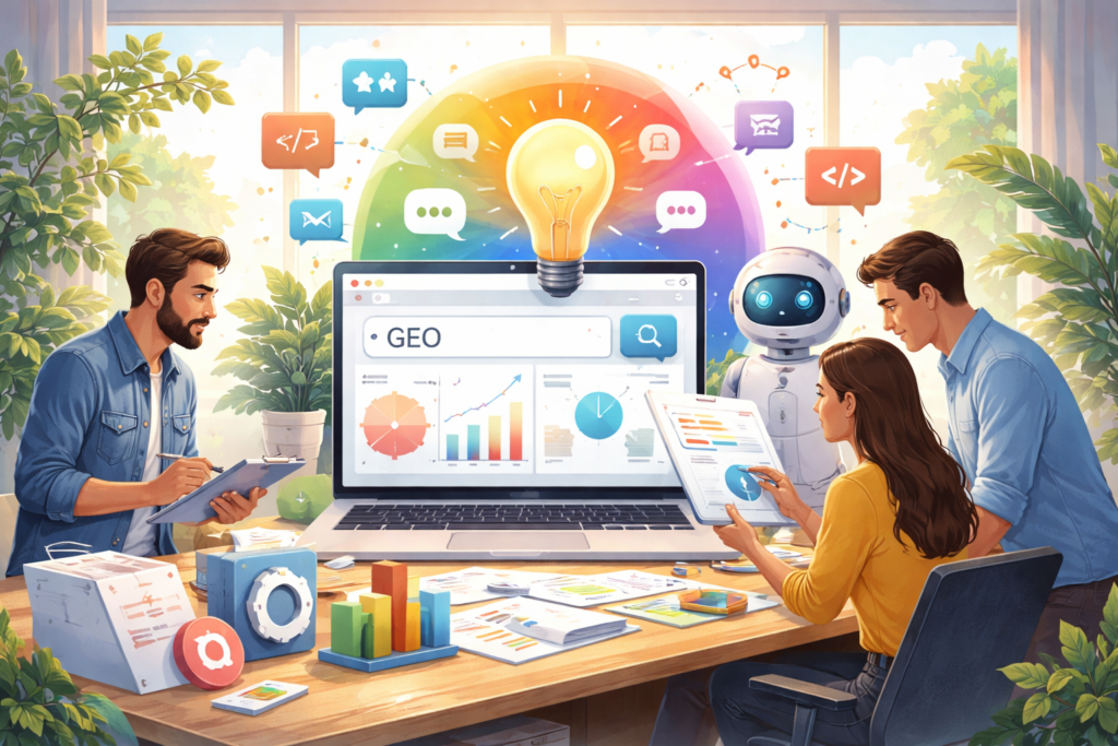 Team analyzing data for generative optimization