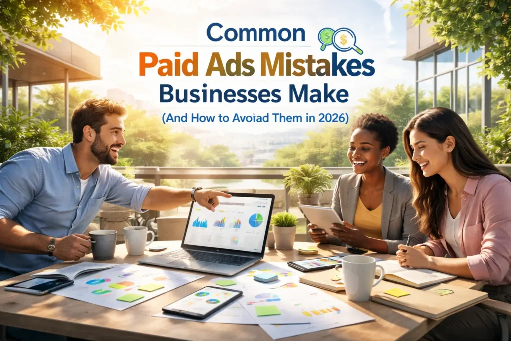 Team reviewing paid ads performance dashboard