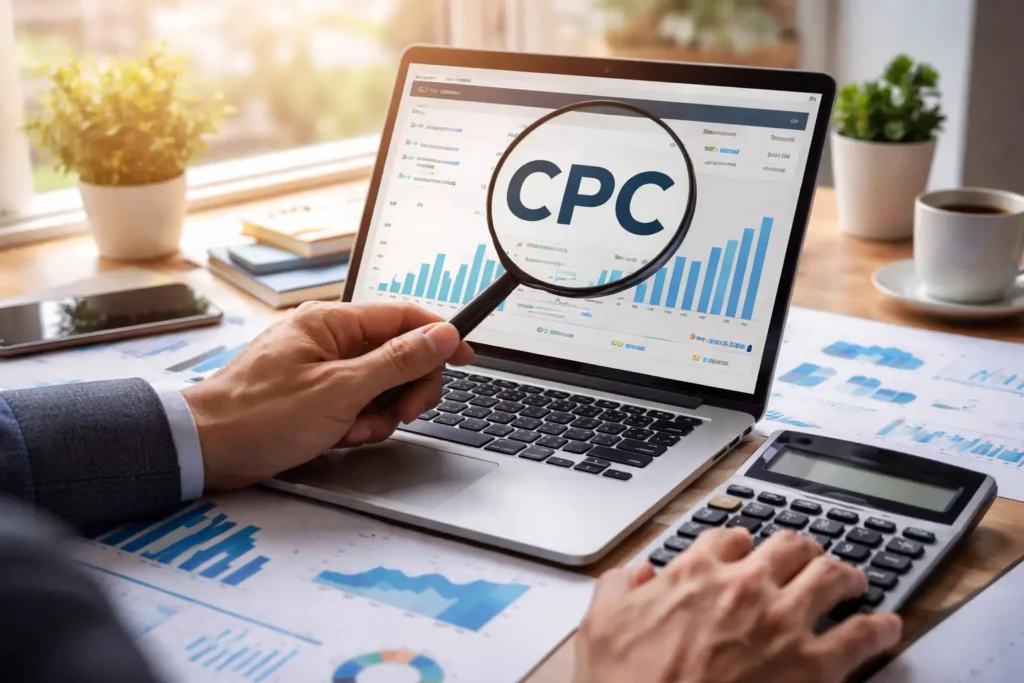 Marketer analyzing online advertising performance data