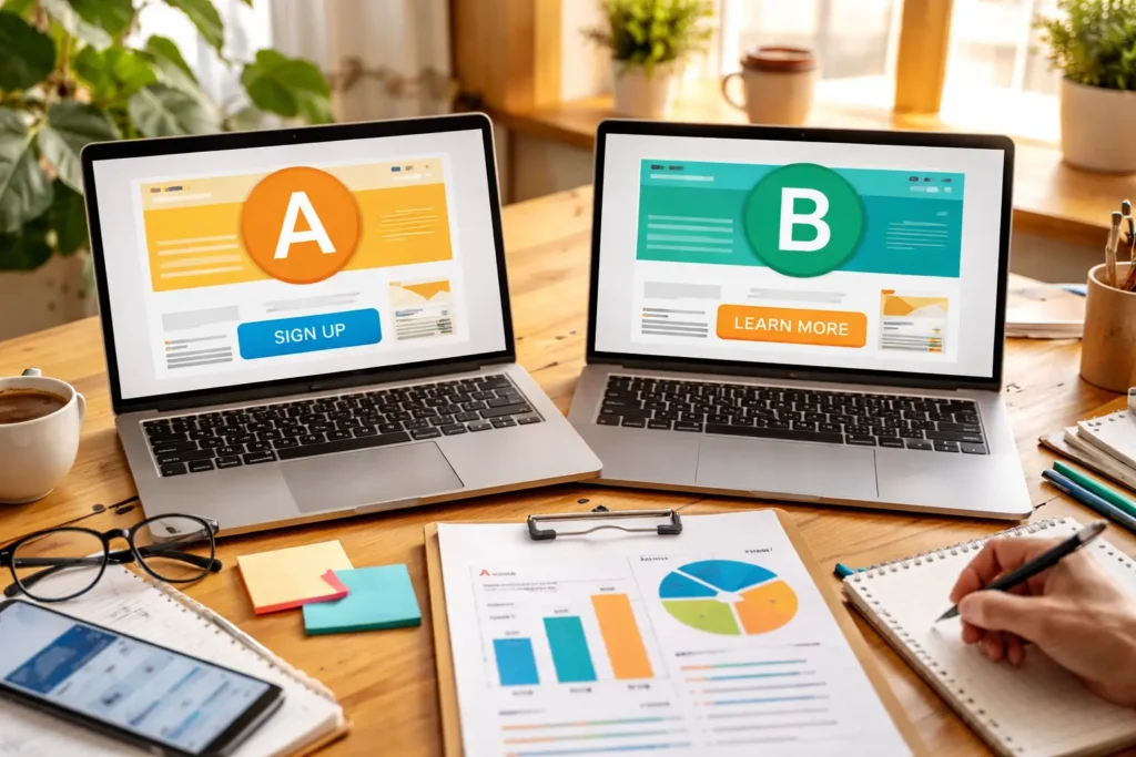 Two webpage variants tested side by side